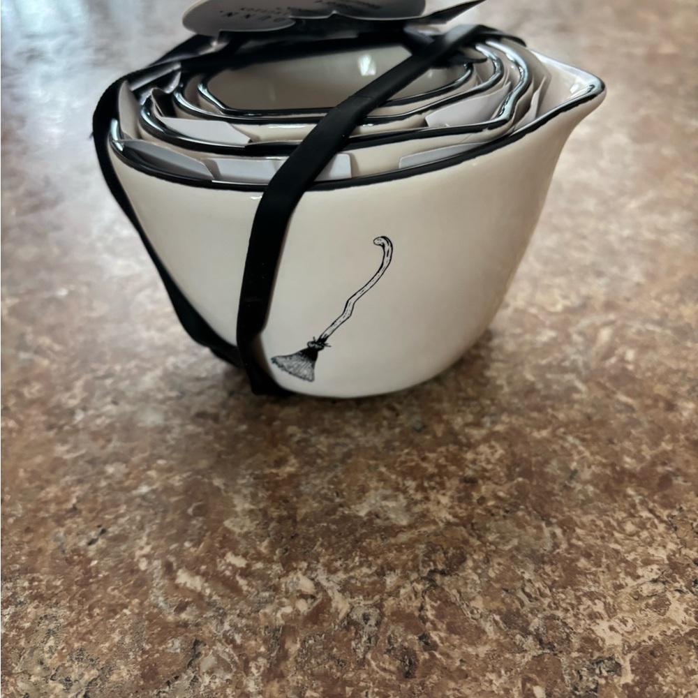 NWT Rae Dunn Witches Brooms White Ceramic Nesting Bowls.
